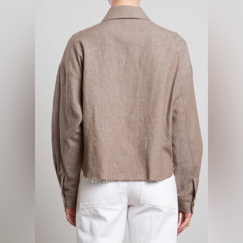 PHARAOH Cropped Olive Green Linen Shirt Jacket - Picture 2 of 8